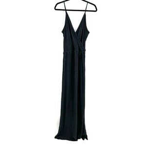 NWT CHASER Dark Gray Faux Wrap Spaghetti Strap Jersey Maxi Dress Size Medium